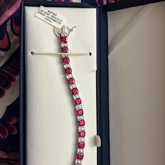 Authentic 6.0mm cut Lab Ruby Bracelet with White sapphire in sterling silver - Picture 2 of 3